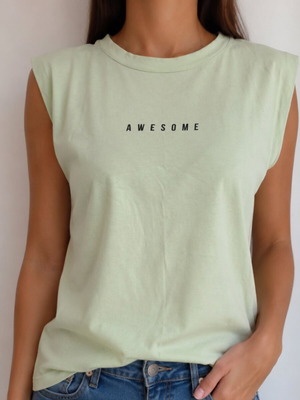 Terranova blouse XS used, light green with "AWESOME" print