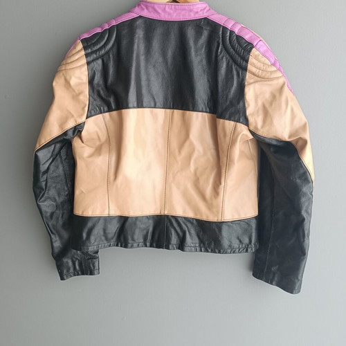LIST genuine leather biker jacket color block M 46