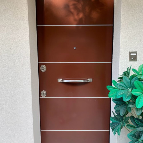 Siamo Doors security door used, exterior aluminum brown