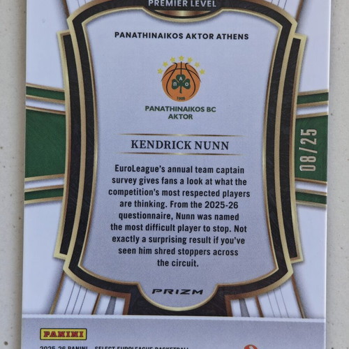 Kendrick Nunn numbered Select basketball cards, patch