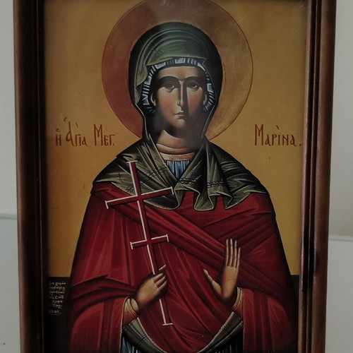 Saint Marina lithograph image in wooden frame 15x20, like new