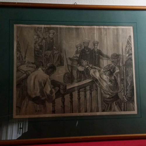 Framed rare vintage engraving, used
