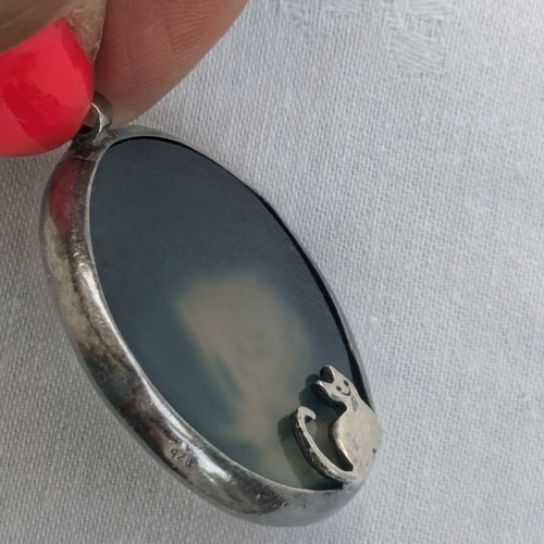 Silver pendant 925 with blue agate for cat lovers like new