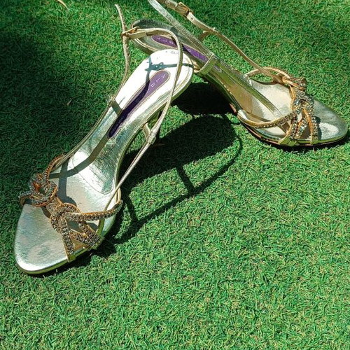 Albano gold leather sandals with crystals, size 37