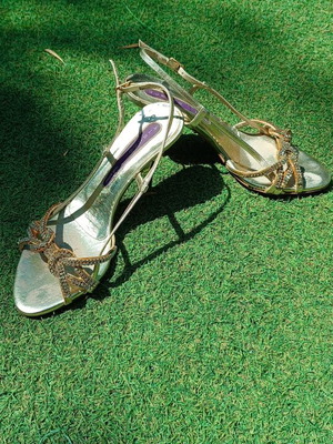 Albano gold leather sandals with crystals, size 37