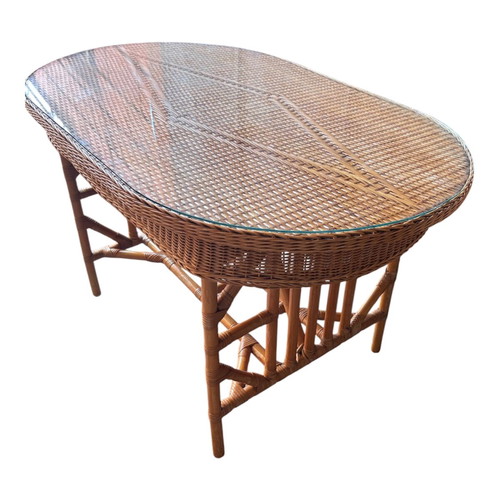 Outdoor garden furniture set with sofa, 3 armchairs and glass table