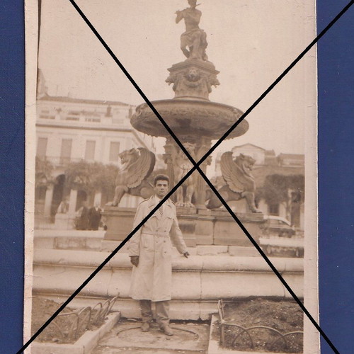 Patrai Souvenir Photo used, young man portrait at Georgiou Square fountain