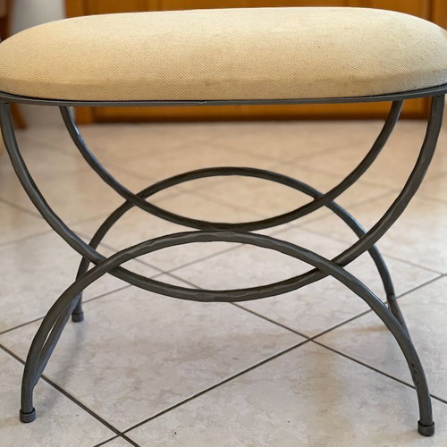 Stool with metal frame and fabric used, beige seat