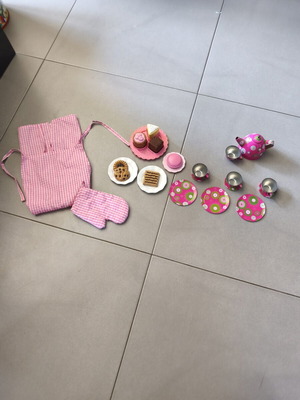 Tea Set with Children's Apron, Glove and Sweets like new