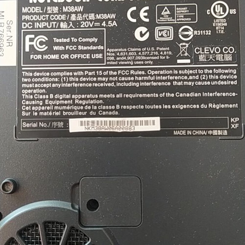 Multirama Clevo M38AW laptop used for spare parts with working LCD