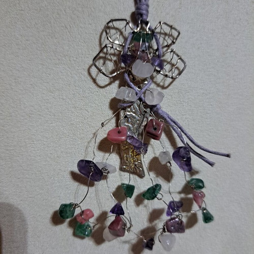 Handmade necklace with multicolor semi-precious stones like amethyst quartz aventurine