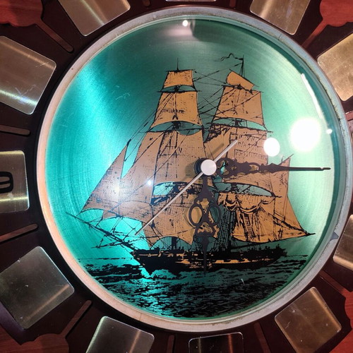 Collectible wall clock used 1960 sailing metal 30cm