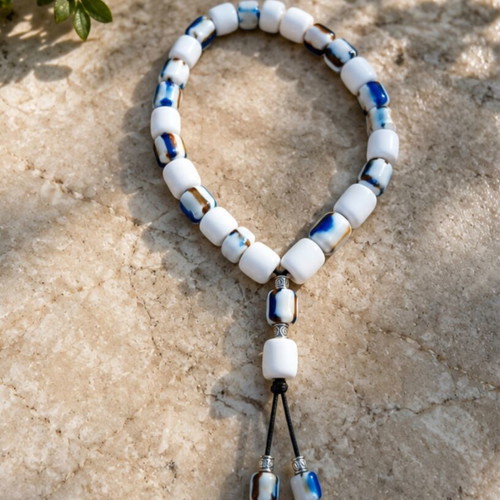 Handmade Resin Komboloi White with Blue Shades like new