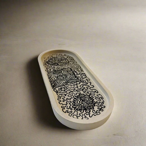 Decorative oval cement tray Doodle OXO new, large