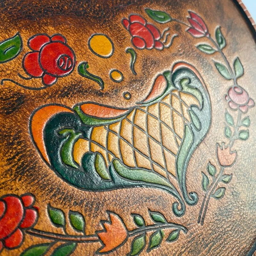 Vintage folklore wall decoration like new made of leather