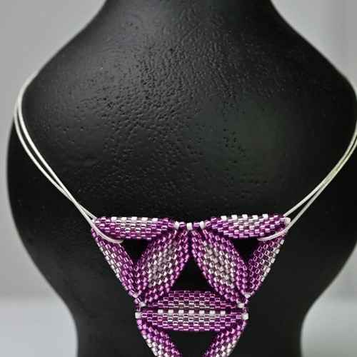 Necklace purple triangles custom made with high-quality glass beads