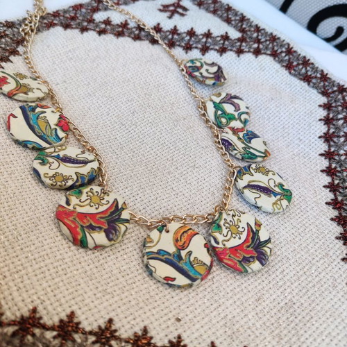 Short handmade floral printed necklace made to order