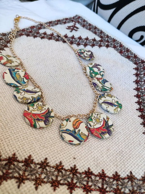 Short handmade floral printed necklace made to order
