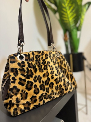 Animal Print Faux Fur Shoulder Bag like new, beige and brown