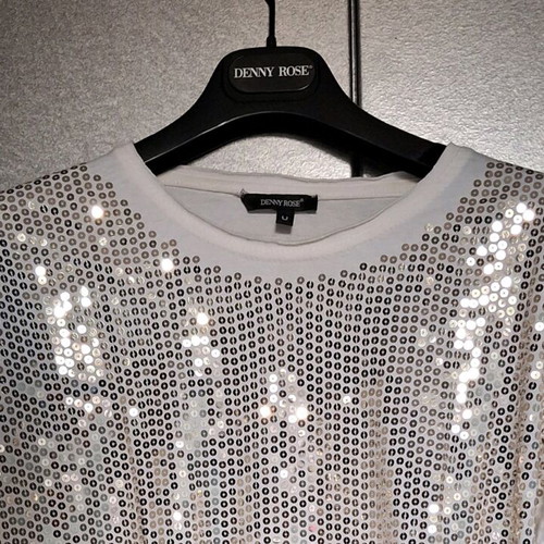 Denny Rose short-sleeve blouse like new, white with gold