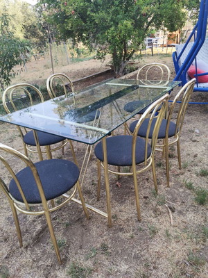 Dining set used, metal frame with quality glass