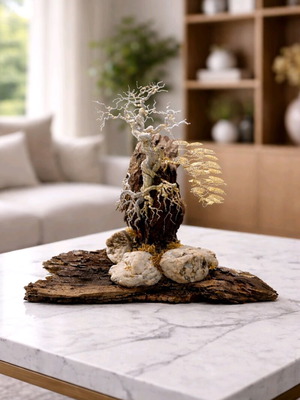 Zen sculpture new, handmade with copper wire and natural stones
