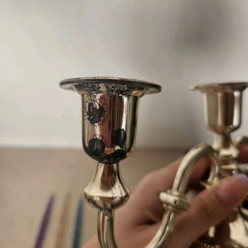 Candlestick with 3 used decorative plastic candles