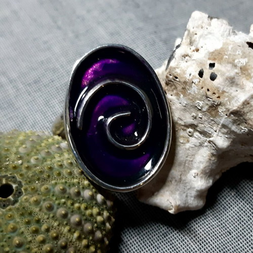 Anthousa Handmade Silver 925 Ring with Purple Enamel New