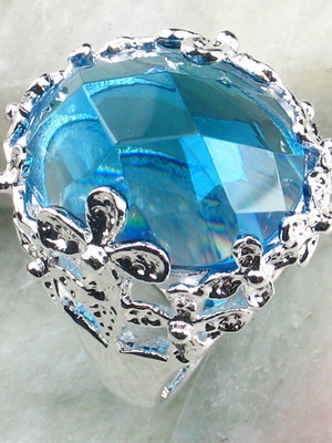 Fashion 925 ασημένιο δαχτυλίδι με blue topaz colour κρύσταλλο καινούργιο