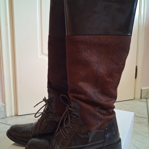 Attimo vintage handcrafted tall boots, almost knee-high, pony hair brown