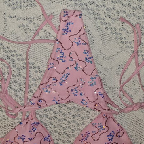 Bikini set pink size M/L like new with pearls, Brazilian tie