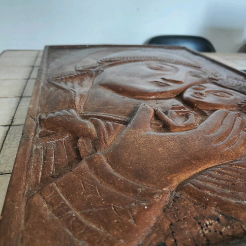 Huge wooden carved icon of the Virgin Mary with Christ