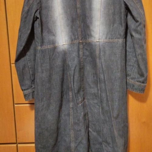 Long denim trench coat used, faded style, size M