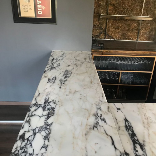 Afyon Violet marble bar counter used, 8.7m length