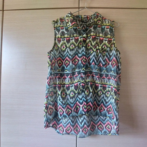 Colorful shirt blouse with transparency Size Large like new