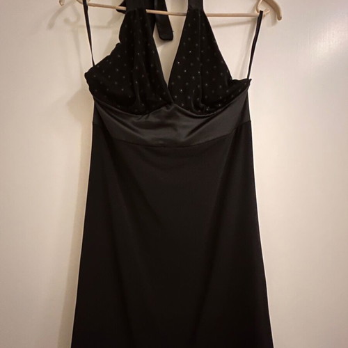 Black mini dress like new with neckline and neck tie