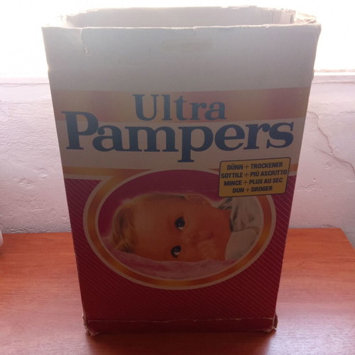 Pampers Ultra Pink Pasok Koskotas Collectible Box used, 1980s