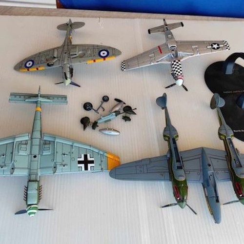 Metal warplanes used, set of 4 Stuka Mustang Spitfire Lockheed P-38