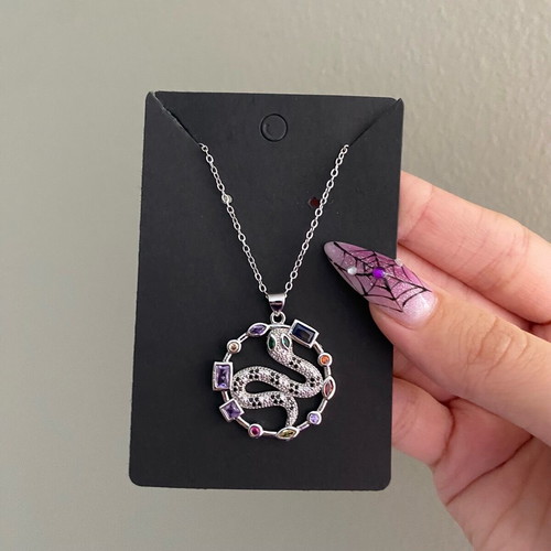Steel necklace with snake and colorful rhinestones new