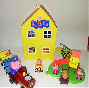 Peppa pig μεγάλο σπίτι, τρένο κ παιδική χαρά με φιγούρες πακετο