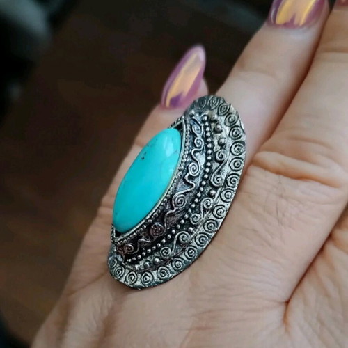 Ring with blue vintage stone adjustable new