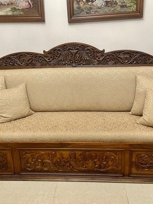 Solid Walnut Sofa Hand-Carved Like New with Storage Space