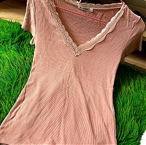 [SMALL] STRADIVARIUS ΡΙΜΠ ελαστικό γυναικείο ΚΟΝΤΟΜΑΝΙΚΟ t shirt ροζ T-SHIRT γυναικεία Αφορετο
