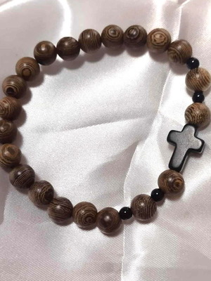 Brown wooden bracelet with cross unisex new