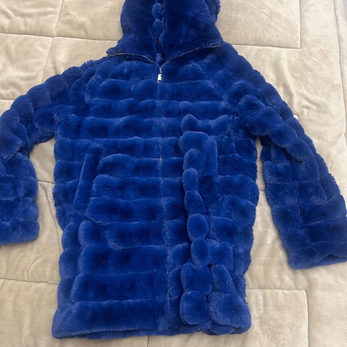 Blue electric fur very soft fluffy new with hood