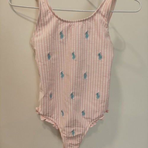 Ralph Lauren children's one-piece swimsuit, pink and white stripes