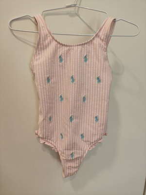 Ralph Lauren children's one-piece swimsuit, pink and white stripes