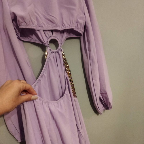 Maxi dress new, purple, summer with gold chain detail
