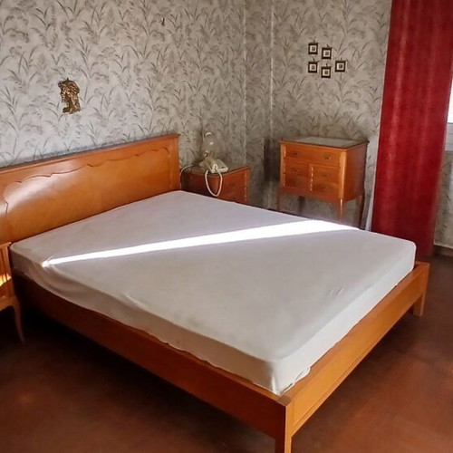 Bedroom set used, wooden double bed, 2 nightstands and dresser