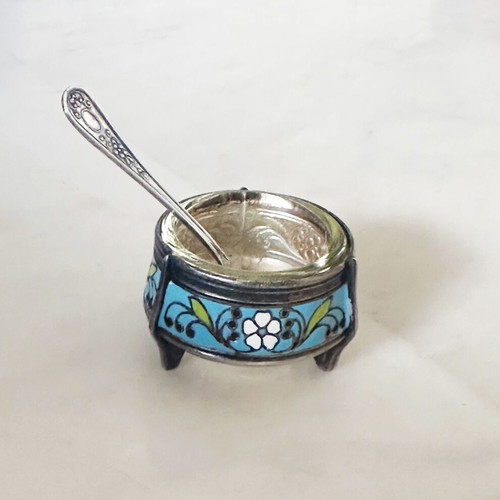 Bowls for caviar or salt used, handmade enamel Hommet 1950s